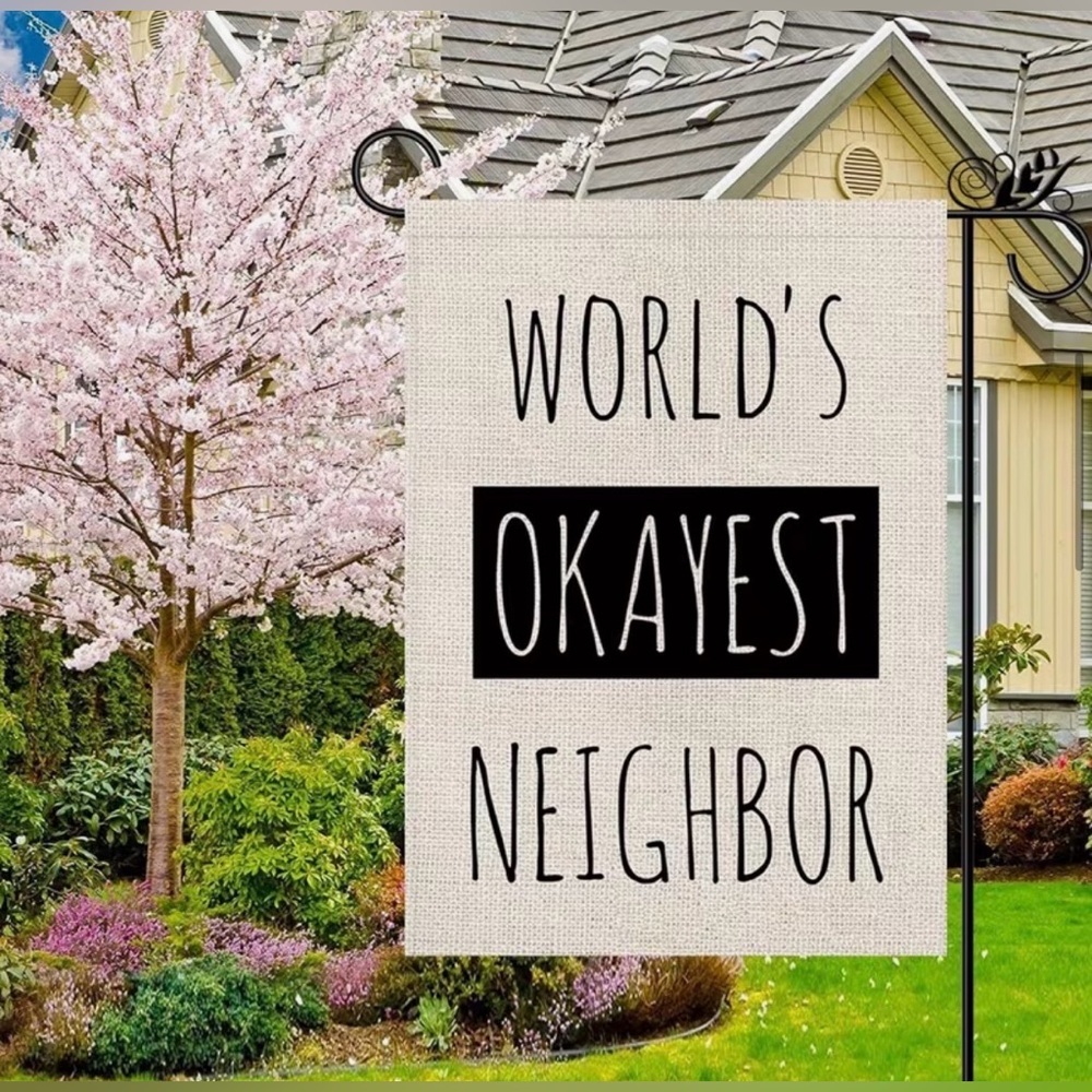New World's Okayest Neighbor Garden Flag - Picture 2 of 2
